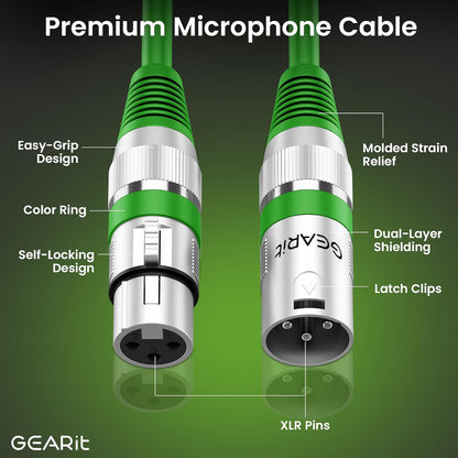GEARit XLR Male to Female Microphone Cable (10 Feet, 6-Pack) 3-Pin Balanced Shielded Mixer, Recording Studio, Podcast - Black