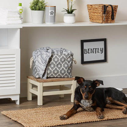 DII Bone Dry RoundSmall Pet Toy and Accessory Storage Bin, 12"(Dia) x9(H), Collapsible Organizer Storage Basket for Home Decor, Pet Toy, Blankets, Leashes and Food-Gray Stripes