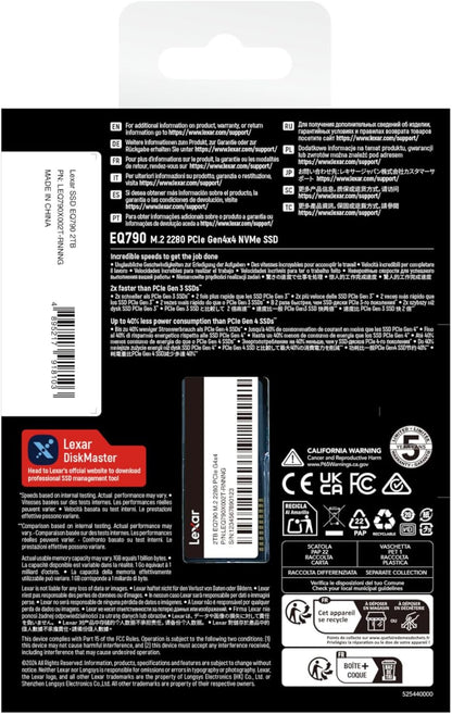 Lexar EQ790 2TB SSD M.2 2280 PCIe Gen4x4 NVMe 1.4, Blazing Speeds Up to 7000MB/s Read 5000MB/s Write for Intense Workloads & PS5 PC Gaming, High Performance Internal Solid State Drive