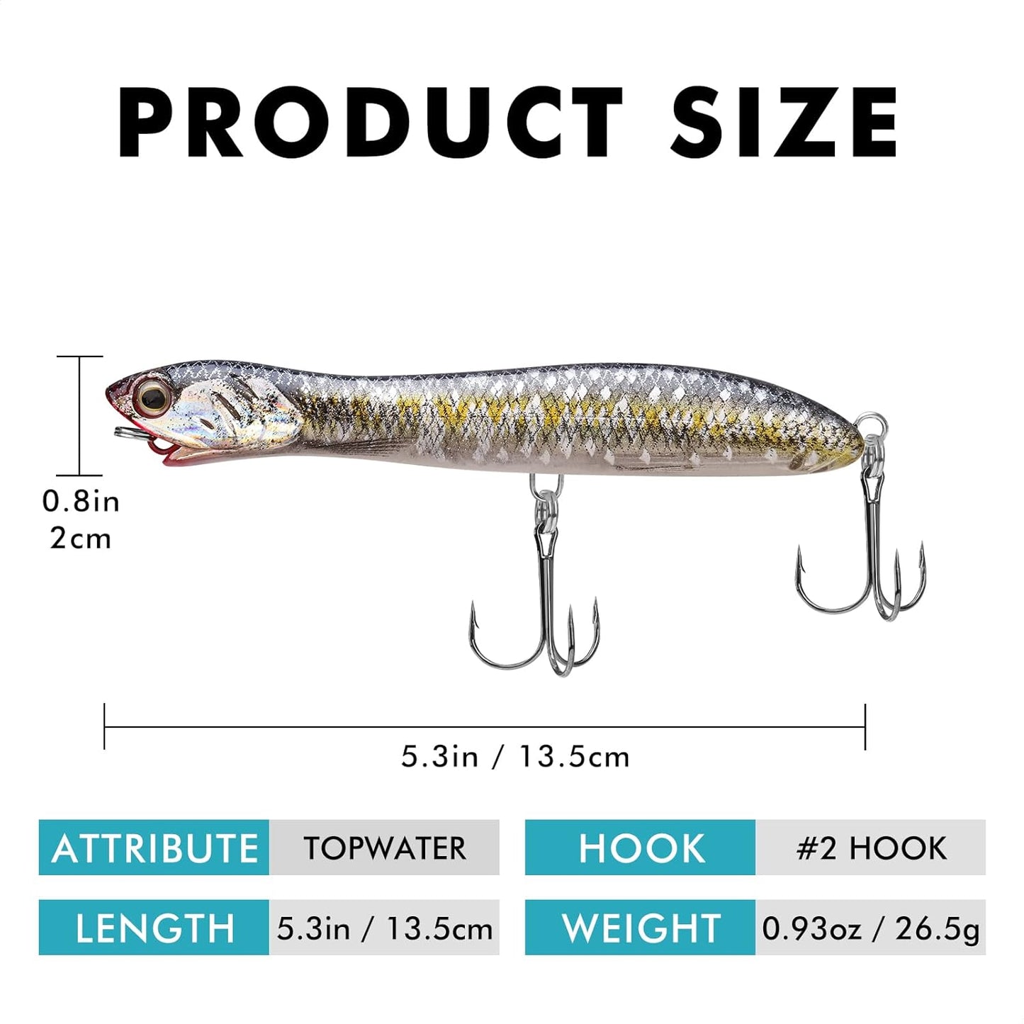 TRUSCEND PoPobait with BKK Hooks, Top Water Plopper Fishing Lures for Bass Walleye Pike Catfish Musky Perch, Floating Lure for Freshwater or Saltwater, Amazing Teasers Fishing Gifts for Family Fishing