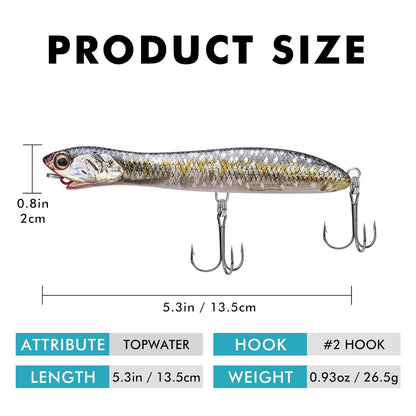 TRUSCEND PoPobait with BKK Hooks, Top Water Plopper Fishing Lures for Bass Walleye Pike Catfish Musky Perch, Floating Lure for Freshwater or Saltwater, Amazing Teasers Fishing Gifts for Family Fishing