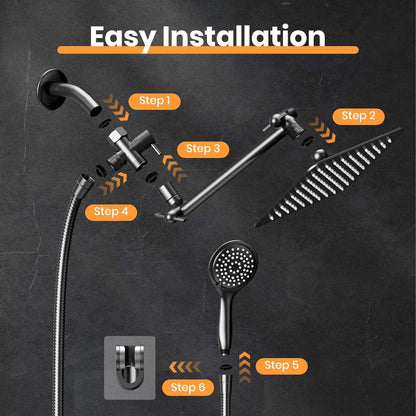 COSYLAND Rain Shower Head with Handheld - 304 Stainless Steel High Pressure 8 inch Square Rainfall Showerhead Combo with 5 Spray Mode 11 inch Extension Adjustable Arm & 60 inch Hose - Chrome
