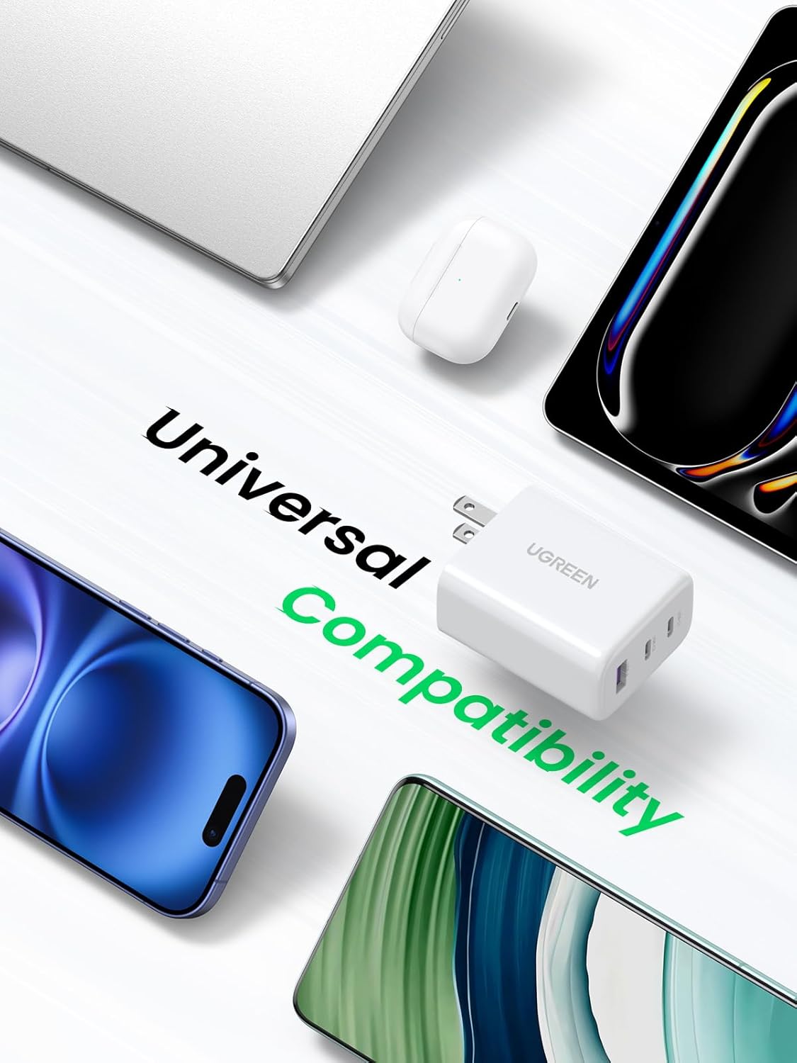 UGREEN 65W USB Type C Wall Charger 3-Port Block Fast PPS Compatible with MacBook Pro/Air, iPad Pro/Air, iPhone 16/15/14/13/12 Pro Max, Galaxy S25 S24 S23, S22, Steam Deck and More