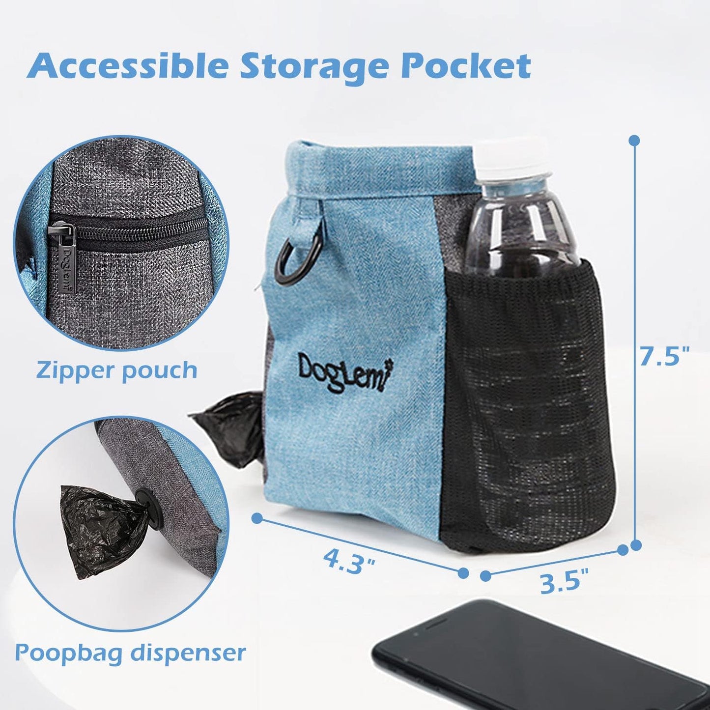 Dog Treat Pouch with Adjustable Waist Belt,Portable Dog Treat Bag for Training,Dog Walking Bag with Opening of Poop Bag,Outdoor Multi-Function Pet Feed Snack Reward Pocket with Magnetic Closure(Blue)