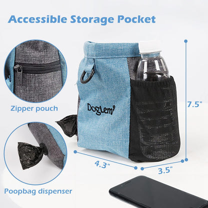 Dog Treat Pouch with Adjustable Waist Belt,Portable Dog Treat Bag for Training,Dog Walking Bag with Opening of Poop Bag,Outdoor Multi-Function Pet Feed Snack Reward Pocket with Magnetic Closure(Blue)