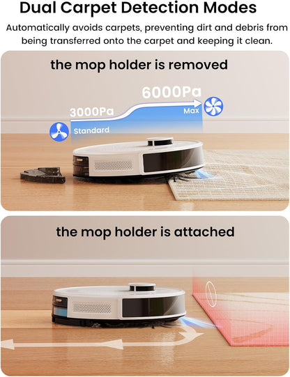 Lefant M2 Plus Robot Vacuum and Mop Combo,190° PSD Obstacle Avoidance,LIDAR Navigation,6000Pa Powerful Suction,40-Day Capacity, Perfect for Pet Hair,140 Min Runtime, WiFi/App/Alexa