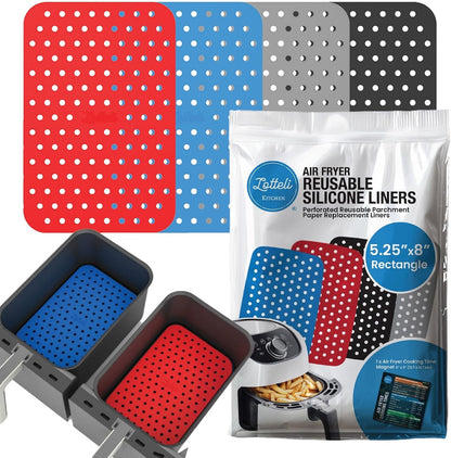 Collapsible Silicone Air Fryer Basket Liners Pot - AirFryer Liners Reusable Bowls for 5 Quart or Bigger - Air Fryer Accessories 2 Pack - Round Silicone Liners (Red & Black)