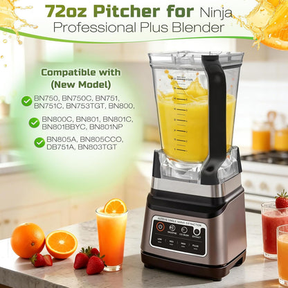 72oz Blender Pitcher Compatible with Ninja BN751 BN801 Blender 72oz XL Crushing Pitcher Replacement Parts for Ninja BN750 BN800 BN805 DB751A (New Model)