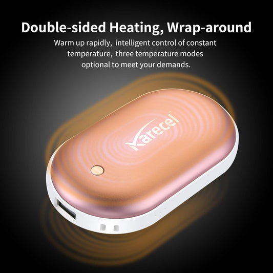 KARECEL Rechargeable Hand Warmers 2 Pack – 10,400mAh Double-Sided Electric Hand Warmers & Power Bank, 4" Full-Surface Heat, Quick Charge Portable USB Pocket Heater, 3 Heat Levels, Tech Gifts for Men & Women – Rose Gold