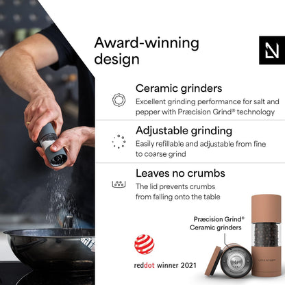 LARS NYSØM Salt and Pepper Grinder Set I Salt and Pepper Mills with Adjustable Ceramic Grinder 2 Pieces I Manual Design Spice Mill Set (Carbon Black)