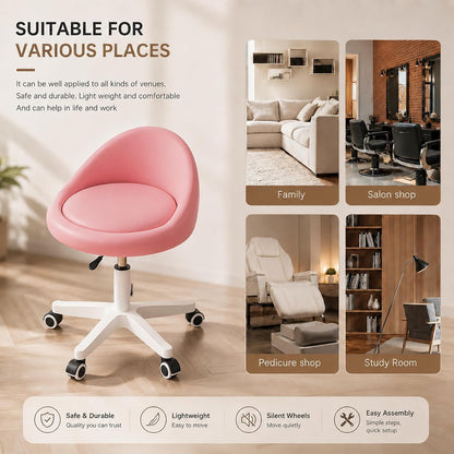Rolling Stool with Backrest, Adjustable Swivel Stool with Wheels