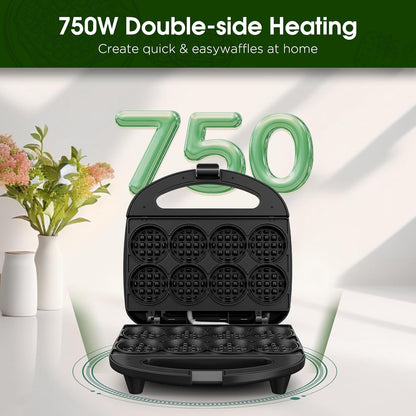 KEINVE Mini Waffle Maker for Kids, Make Bite-Sized 8 * 2" Tiny Waffles, Great for Breakfast, Snacks, Desserts and More - PuriLite
