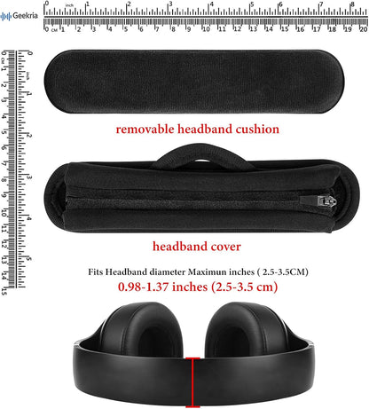 Geekria Hook and Loop Headband Cover + Pad Set, Protector with Zipper Closure Compatible with Medium Sized Headphones, Easy DIY Installation (Protein Leather/Black)
