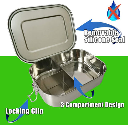 UPTRUST Leak Proof Stainless Steel Bento Lunch Container, (47OZ/1400ML) Metal Bento Lunch Box for Kids or Adults, 3 Compartment Packing Box for Work Lunch