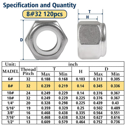 Vifmy 110 Pack 1/4"-20 Inch Lock Nuts,304 (A2-70) Stainless Steel Nylon Insert Locknuts,Standard Inch Thread Nylock Nuts for Bolts