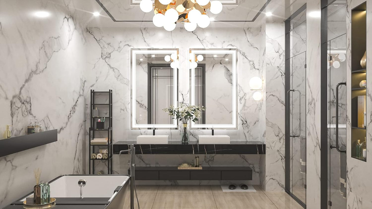 Keonjinn 40 x 24 Inch LED Mirror, Bathroom Mirror with Lights, LED Vanity Mirror, Wall Mounted Anti-Fog Dimmable Lighted Makeup Mirror for Bedroom, IP54 Waterproof (Horizontal/Vertical)