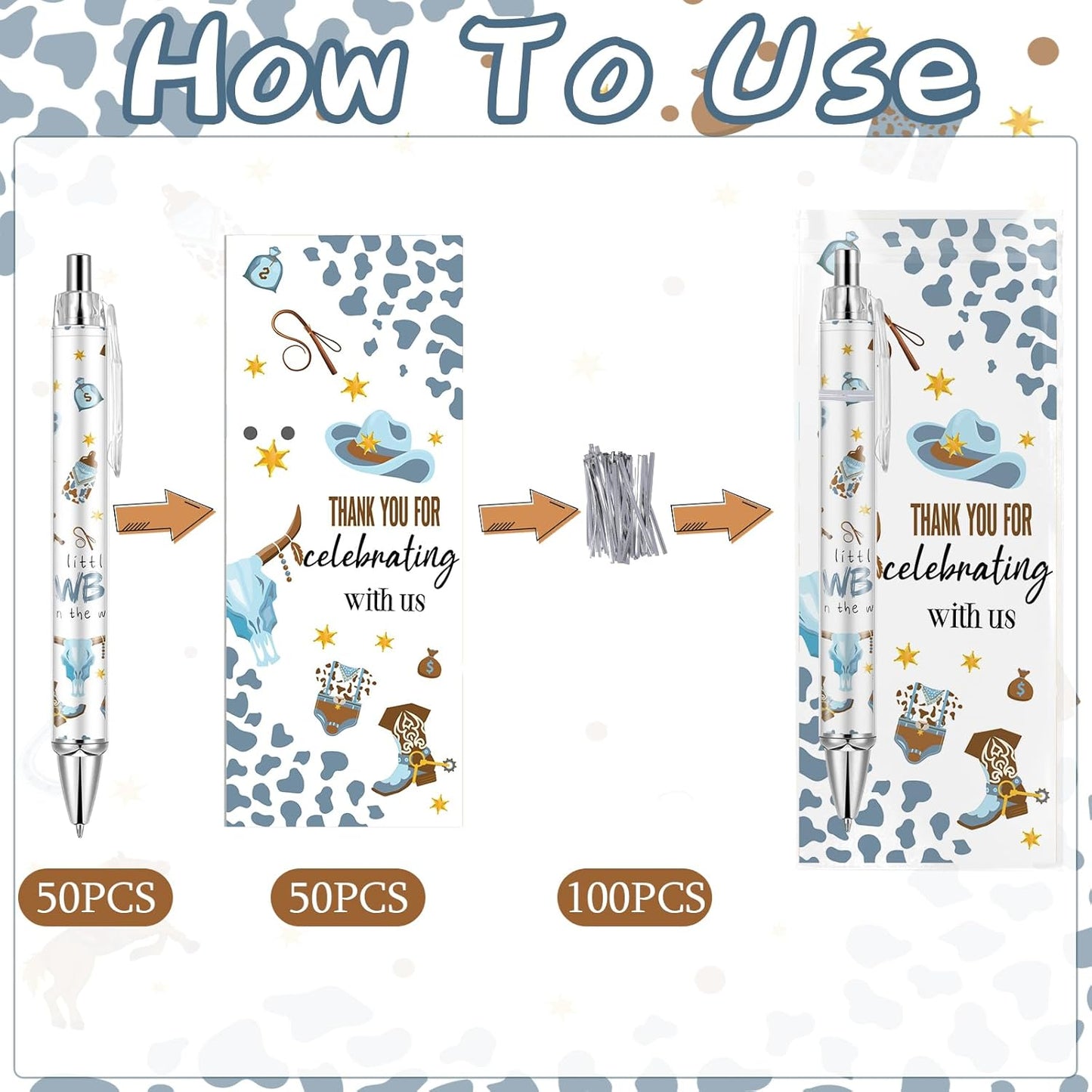 Lebsitey 50 Sets Pen Baby Shower Favors Gifts for Guests Includes 50 Rolling Paper Ballpoint Pens and 50 Greeting Thank You Bookmarks Baby Shower Party Favors (Safari)