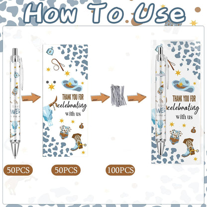 Lebsitey 50 Sets Pen Baby Shower Favors Gifts for Guests Includes 50 Rolling Paper Ballpoint Pens and 50 Greeting Thank You Bookmarks Baby Shower Party Favors (Safari)