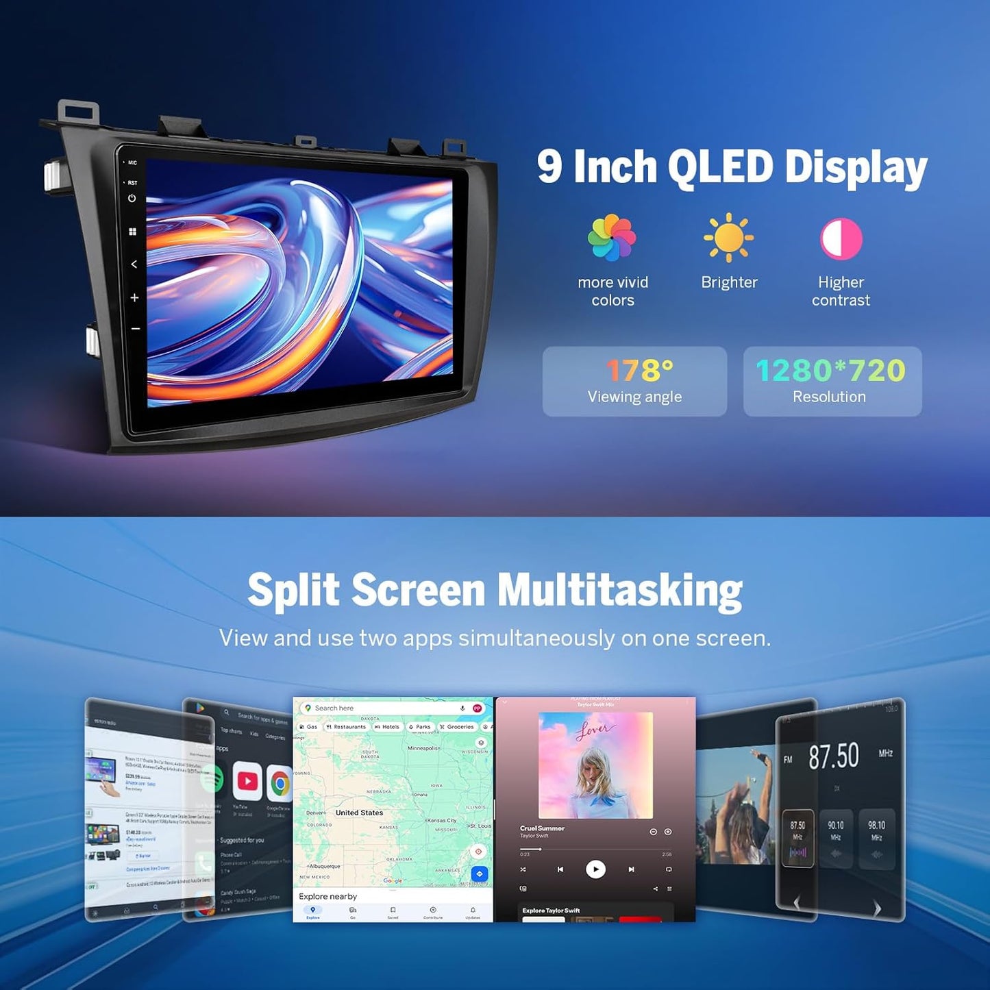 Eonon Android 13 Radio Compatible with Mazda 3 2010 2011 2013 2013 CarPlay & Android Auto, 2GB+32GB, Car Stereo for 2010-2013 Mazda 3 Headunit, 9'' IPS Screen, Bluetooth 5.4, Backup Camera-M3BLA13