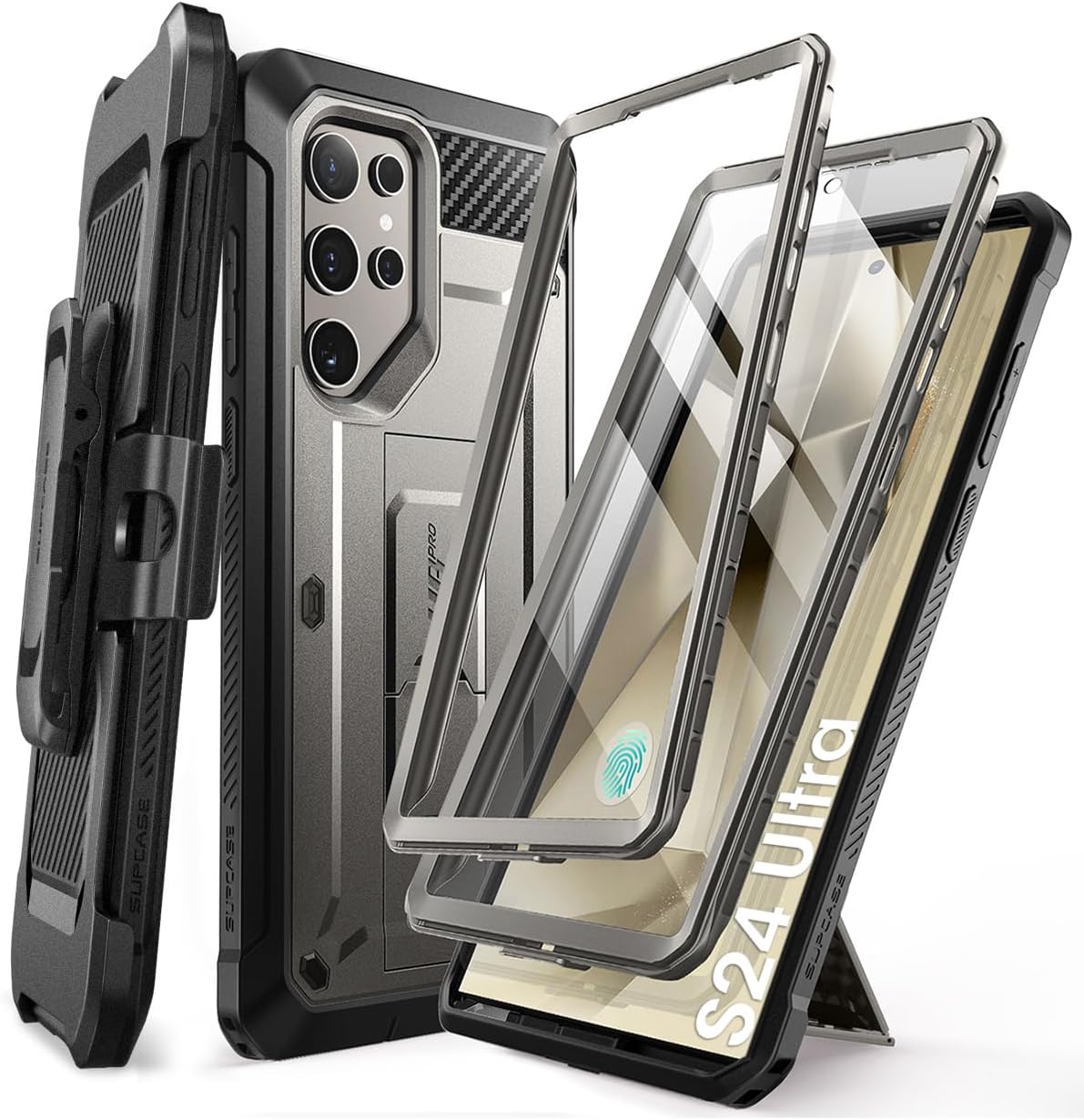 SUPCASE Unicorn Beetle Pro Case for Samsung Galaxy S23 Ultra 5G (2023), [Extra Front Frame] Full-Body Dual Layer Rugged Belt-Clip & Kickstand Case with Built-in Screen Protector (Black)