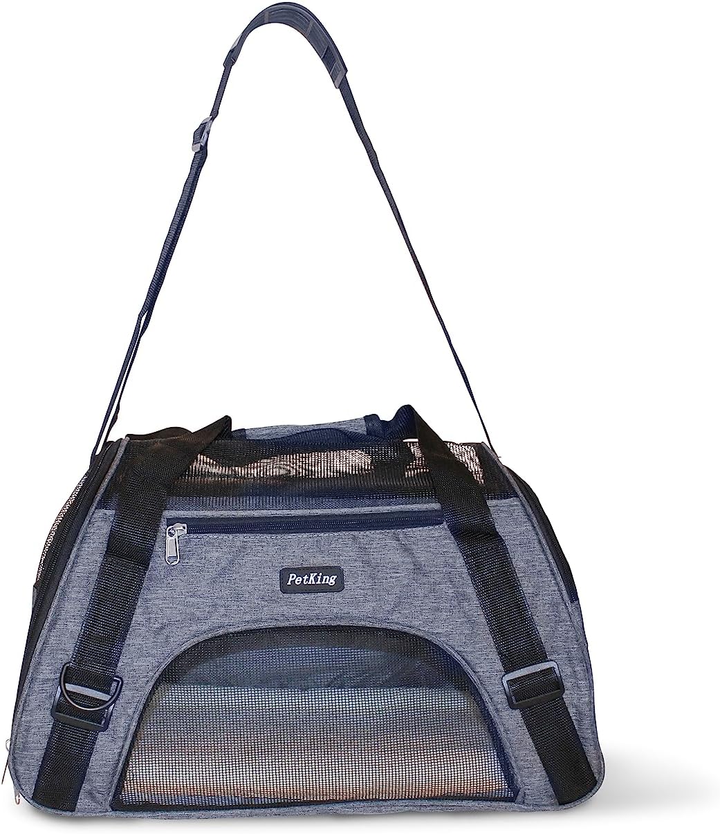 LuggageKing Soft-Sided Pet Carrier Travel Bag - Dog Carrier for Very Small Dogs, Medium-Sized Cat Carrier - Shoulder Strap, Buckle Zippers (M) (Dark Grey)