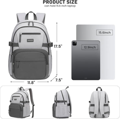 WINDARS Backpack for School Girls, Cute High School Backpacks for Teens Women Student Large Bookbag 15.6 Inch Laptop Bag with USB Charger Port for College Work Travel Trip (Beige Khaki)