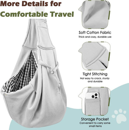 Pawaboo Small Dog Sling Carrier, Reversible Hands Free Dog Sling Carrier for Small Dogs and Cats, Puppy Sling Carrier with Adjustable Strap Buckle & Safety Harness, Puppy Essentials, Grey