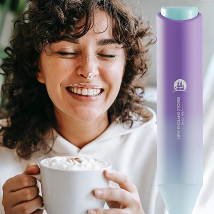 Powerful Milk Frother Handheld Foam Maker, Mini Whisk Drink Mixer for Coffee, Cappuccino, Latte, Matcha, Hot Chocolate, With Stand, Light Purple