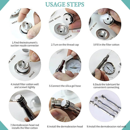 Diamond Microdermabrasion Machine, 65-68cmHg Suction Power Dermabrasion Machine for Home and Beauty Salon Use with 3 Kinds of Diamond Wand and 9 Different Professional Diamond Tips