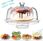 Cake Stand with Demo Cover, 6 in 1 Multi-Functional Serving Platter Display Stand for Christmas Wedding Party, Acrylic Cake Plate/Salad Bowl/Dessert Platter, BPA-Free, Send 1 Fork and 1 Spoon