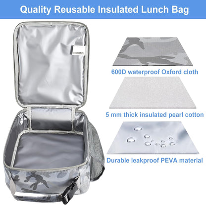 Insulated Lunch Bag, Leakproof Portable Lunch Box for Women Men Boys Girls, Large Capacity Cooler Bag with Handle and Bottle Pocket for Office School Camping Hiking Outdoor Beach Picnic (Black)
