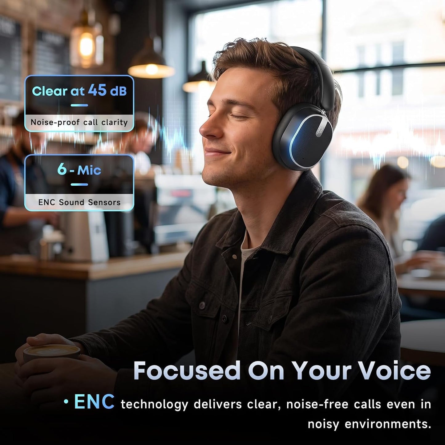 Active Noise Cancelling Bluetooth Headphones, Over Ear Wireless Headphones