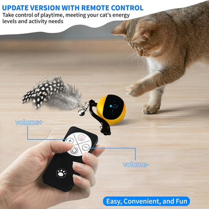snoslme Interactive Cat Ball Toy, Automatic Moving Cat Toy Ball with Feather Tail, Cats Toy for Chasing and Hunting (Yellow)