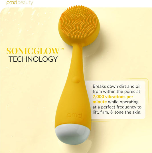 PMD Clean Mini - Smart Facial Cleansing Device with Silicone Brush & Anti-Aging Massager - Waterproof - SonicGlow Vibration Technology - Clear Pores and Blackheads - Lift, Firm, and Tone Skin - PuriLite