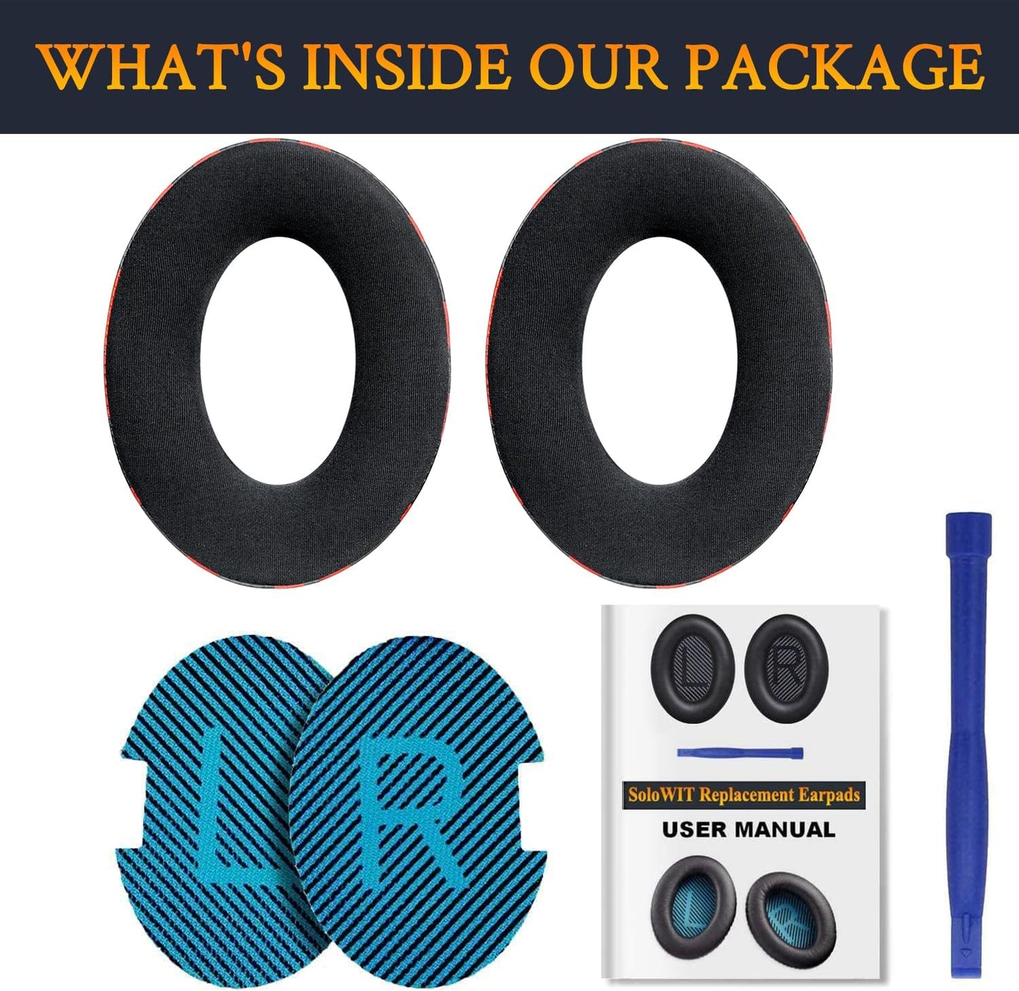 SoloWIT Earpads Cushions for Bose Headphones, Replacement Ear Pads for Bose QuietComfort 15 QC15 QC25 QC2 QC35/Ae2 Ae2i Ae2w/SoundTrue & SoundLink Around-Ear Series - QC25 PL Black&Blue