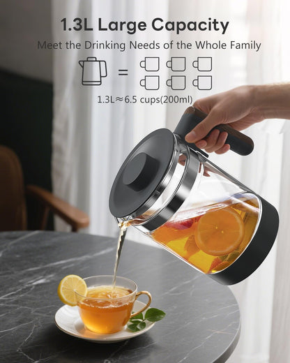 Feekaa 1.3L Electric Kettle,Glass Teapot with Removable Infuser,Black | Tea Maker,Health Pot,Bouilloire électrique,Time & Temperature Control,72H Keep Warm,for Boil Water,Tea,Coffee,Milk Warming