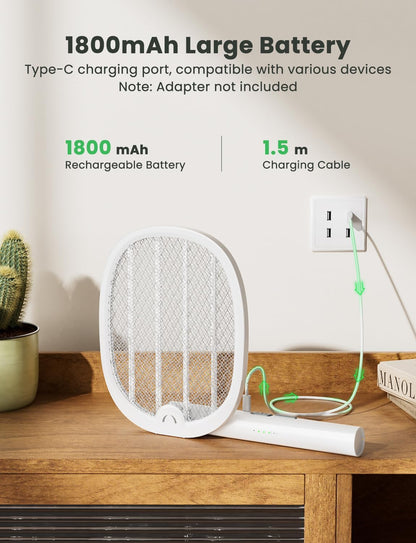 YISSVIC Bug Zapper Racket 4000 Volt Electric Fly Swatter Fly Zapper Dual Modes with Attractant Light Rechargeable Black 2 Pack