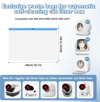 Joddguu 100 Count Self-Cleaning Cat Litter Box Liners Compatible With MW-SC01/MW-SC02/MW-LR01 Automatic Cat Litter Box, Drawstring Heavy Duty Kitty Litter Bags Replacement Trash Bag -18" x 12.6"