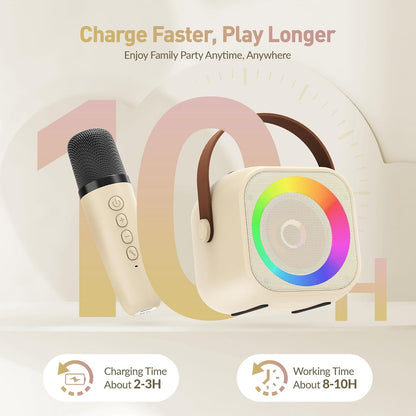 Karaoke Machine, Portable Bluetooth Karaoke Speaker with 2 Wireless Microphones and Party Lights for Kids and Adults, Birthday Gifts for Girls Boys Family Home Party (Beige2)