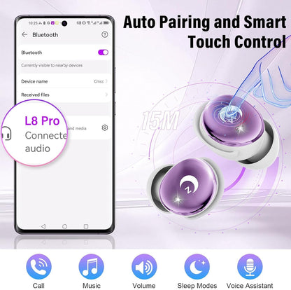 VEKJ Sleep Earbuds, Bluetooth 5.4 Mini Wireless Ear Euds with Multifunctional Touch Screen, 48H Bass Stereo Headphones with Sleep Mode/5 EQ Modes/ENC Noise Cancelling, IPX7 Earphones for iOS Android