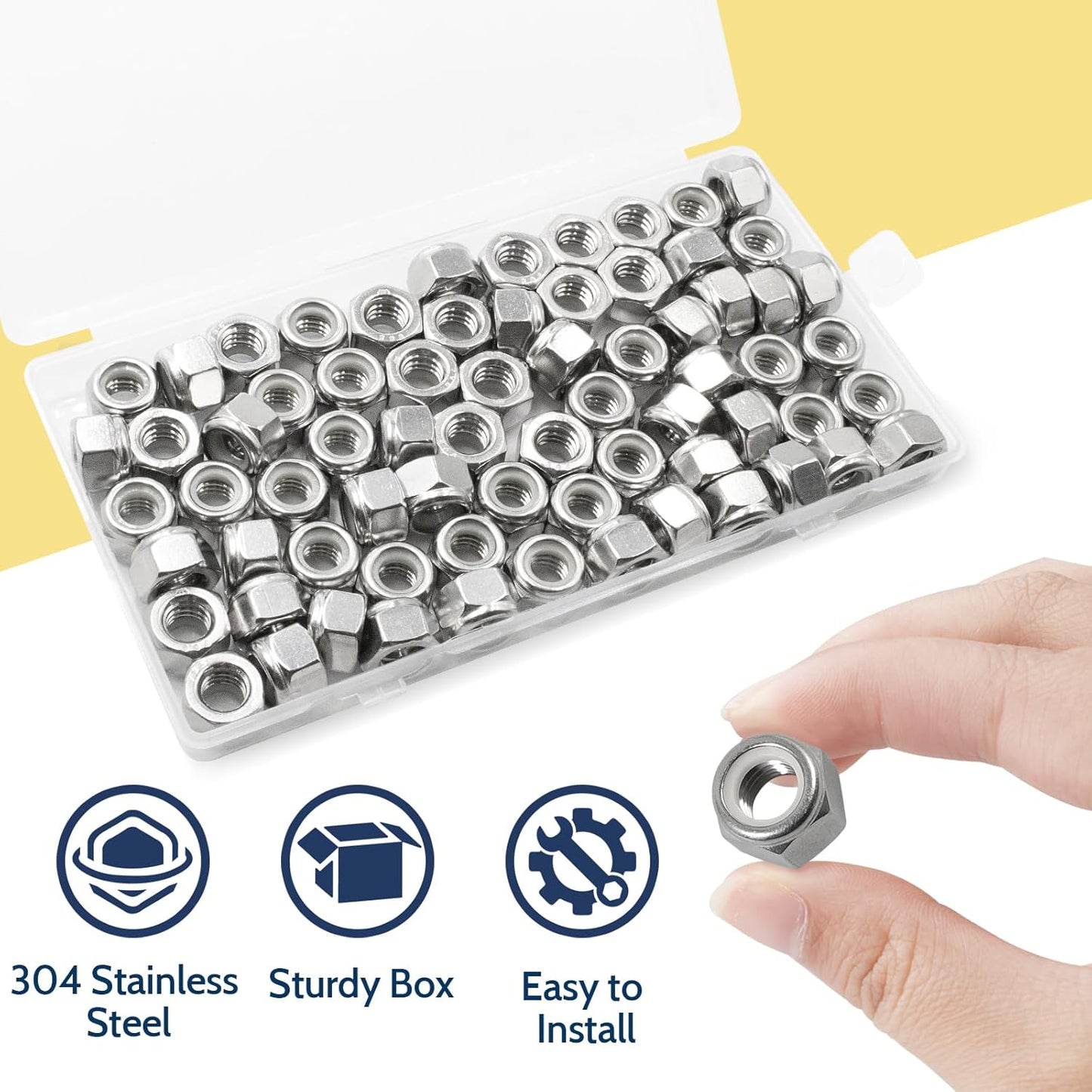 Vifmy 110 Pack 1/4"-20 Inch Lock Nuts,304 (A2-70) Stainless Steel Nylon Insert Locknuts,Standard Inch Thread Nylock Nuts for Bolts