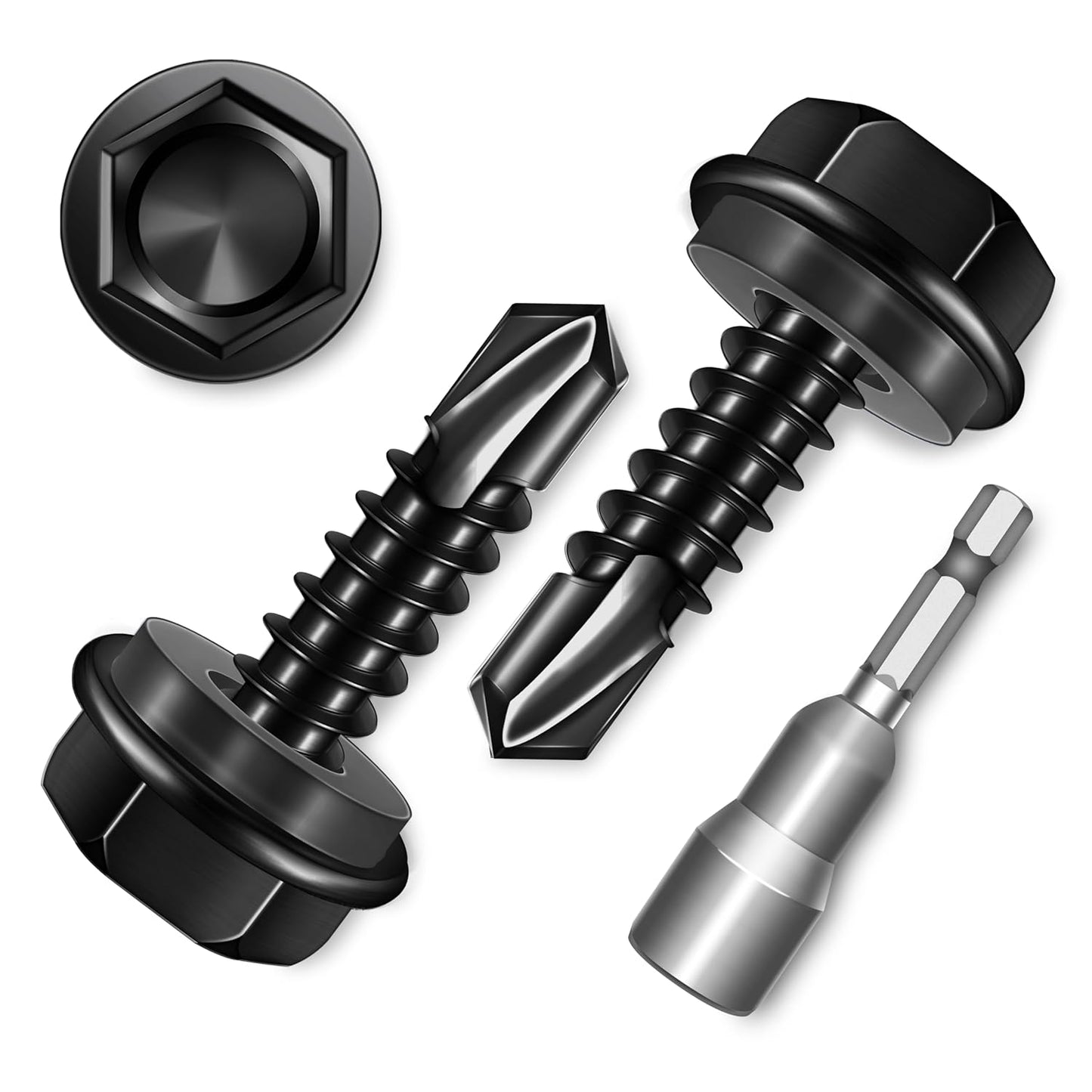 EASTPUK 100Pcs #8 x 1/2" Sheet Metal Screws, 410 Stainless Steel Self Drilling Hex Washer Head Self Tapping Screws for Metal with Drill Bit