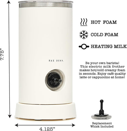 Rae Dunn - Electric Milk Frother - Elegant Automatic Milk Steamer and Frother, Milk Warmer, Hot and Cold Frothing Machine for Coffee, Latte, Cappuccino, Macchiato,