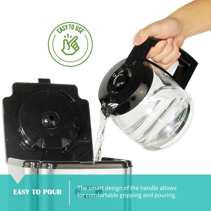 14-Cup Glass Replacement Coffee Carafe Compatible with Cuisinart Coffee Maker Models DCC-2200, DCC-2600, DCC-2800, DCC-3200, and DCC-3200P1, Coffee Pot Decanter Pitcher, Black Handle