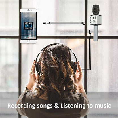 BONAOK Wireless Bluetooth Karaoke Microphone,3-in-1 Portable Instrument Wireless Microphone Mic Speaker Machine Home Party Birthday for All Smartphones（Black）