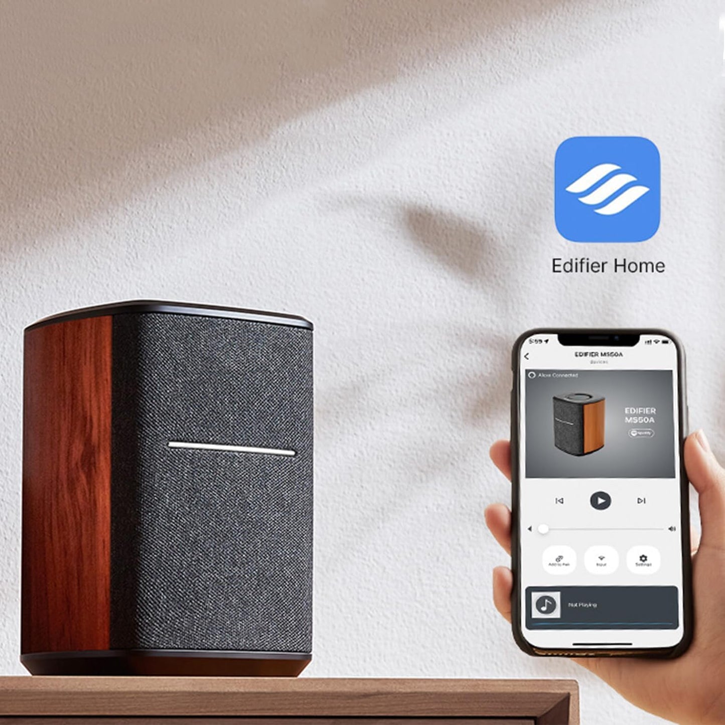 Edifier WiFi Smart Speaker Without Microphone, Works with Alexa, Supports AirPlay 2, Spotify , Tidal Connect, 40W RMS One-Piece Wi-Fi and Bluetooth Sound System, No Mic, MS50A