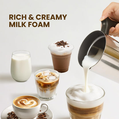 Stainless Steel 4-in-1 Electric Milk Frother, Milk Frother and Steamer, 10.6oz Large Capacity, Cold and Hot Foam Maker for Lattes, Cappuccinos, Non-Stick Coating Interior, Polished