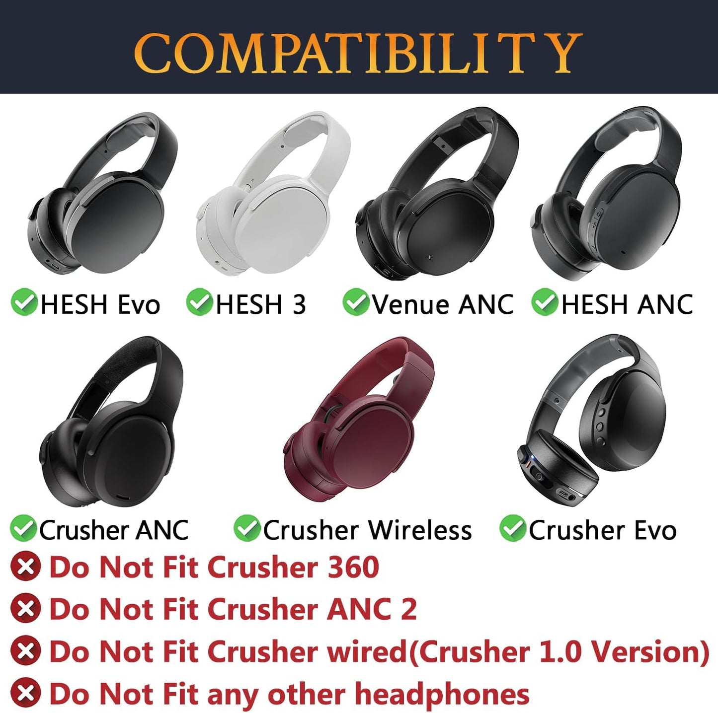 SOULWIT Replacement Earpads for Skullcandy Hesh 3/ANC/Evo & Crusher Wireless/ANC/Evo & Venue ANC Over-Ear Headphones, Ear Pads Cushions with Noise Isolation Foam - Hesh3 PL Black