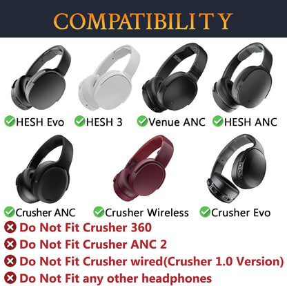 SOULWIT Replacement Earpads for Skullcandy Hesh 3/ANC/Evo & Crusher Wireless/ANC/Evo & Venue ANC Over-Ear Headphones, Ear Pads Cushions with Noise Isolation Foam - Hesh3 PL Black