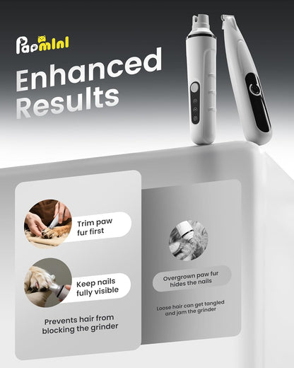 PAPMINI 2 in 1 Dog Nail Grinder Quiet and Dog Paw Trimmer, Rechargeable Electric Dog Nail Trimmer for Large Medium Small Dogs, Cordless Dog Hair Clippers for Paws, Ears, Eyes, Rump (White)